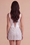 Sparkly Sequins Ivory Corset Thick Straps Bodycon Short Cocktail Dress