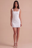 Ivory Floral Thick Straps Bodycon Short Cocktail Dress
