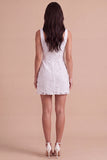 Ivory Floral Thick Straps Bodycon Short Cocktail Dress