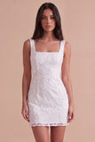 Ivory Floral Thick Straps Bodycon Short Cocktail Dress