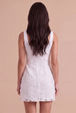 Ivory Floral Thick Straps Bodycon Short Cocktail Dress