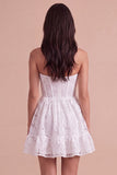 Ivory Floral A-Line Strapless Short Cocktail Dress with Ruffles