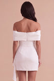 Ivory Off the Shoulder Ruched Bodycon Short Cocktail Dress with Bow