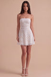 Floral Ivory Strapless A-Line Short Cocktail Dress