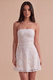 Floral Ivory Strapless A-Line Short Cocktail Dress