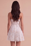 Floral Ivory Strapless A-Line Short Cocktail Dress