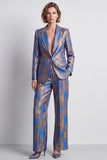 Blue Peak Lapel 2 Piece Fitted Women Suits with Sleeves