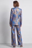 Blue Peak Lapel 2 Piece Fitted Women Suits with Sleeves