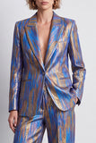 Blue Peak Lapel 2 Piece Fitted Women Suits with Sleeves