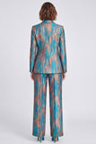 Blue Peak Lapel 2 Piece Fitted Women Suits with Sleeves
