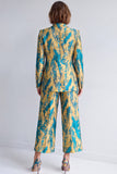 2 Piece Yellow and Purple Peak Lapel Wide Leg Women Suits with Buttons