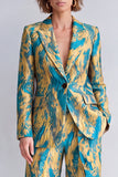 2 Piece Yellow and Purple Peak Lapel Wide Leg Women Suits with Buttons