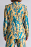 2 Piece Yellow and Purple Peak Lapel Wide Leg Women Suits with Buttons