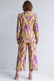 2 Piece Yellow and Purple Peak Lapel Wide Leg Women Suits with Buttons