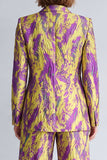 2 Piece Yellow and Purple Peak Lapel Wide Leg Women Suits with Buttons