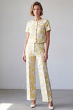 Light Yellow Single Breasted Floral 2 Piece Women Suits with Sleeves