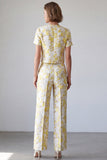 Light Yellow Single Breasted Floral 2 Piece Women Suits with Sleeves