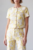 Light Yellow Single Breasted Floral 2 Piece Women Suits with Sleeves