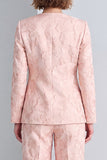 Pink Floral 2 Piece Single Breasted Round Neck Women Suits with Sleeves