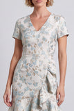 Light Blue Floral V-Neck Ruffled Short Bodycon Work Dress