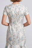 Light Blue Floral V-Neck Ruffled Short Bodycon Work Dress