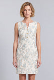 Light Blue Floral V-Neck Jacquard Bodycon Short Work Dress