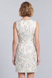 Light Blue Floral V-Neck Jacquard Bodycon Short Work Dress