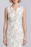 Light Blue Floral V-Neck Jacquard Bodycon Short Work Dress