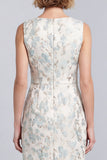 Light Blue Floral V-Neck Jacquard Bodycon Short Work Dress