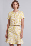 Light Yellow Floral 2 Piece Single Breasted Ruffled Short Work Dress with Sleeves