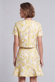 Light Yellow Floral 2 Piece Single Breasted Ruffled Short Work Dress with Sleeves