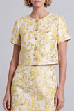Light Yellow Floral 2 Piece Single Breasted Ruffled Short Work Dress with Sleeves