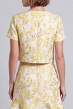 Light Yellow Floral 2 Piece Single Breasted Ruffled Short Work Dress with Sleeves