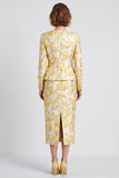 Light Yellow 2 Piece Floral V-Neck Pencil Midi Work Dress with Silt