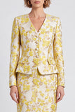 Light Yellow 2 Piece Floral V-Neck Pencil Midi Work Dress with Silt