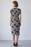 Black and White Floral V-Neck Plaid Midi Work Dress with Slit