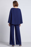 Navy Boat Neck Wide Leg Women Jumpsuits with Cape