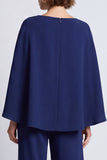Navy Boat Neck Wide Leg Women Jumpsuits with Cape