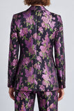 Black Purple Floral Notched Lapel 2 Piece Jacquard Women Suits with Sleeves