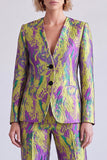 Blue and Red V-Neck Jacquard 2 Piece Single Breasted Women Suits
