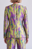 Blue and Red V-Neck Jacquard 2 Piece Single Breasted Women Suits
