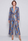Blue Peak Lapel 2 Piece Wide Leg Women Suits with Sash