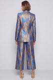 Blue Peak Lapel 2 Piece Wide Leg Women Suits with Sash