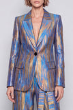 Blue Peak Lapel 2 Piece Wide Leg Women Suits with Sash