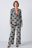 Black and White 2 Piece Floral Plaid Women Suits with Sleeves