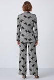 Black and White 2 Piece Floral Plaid Women Suits with Sleeves