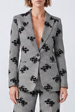 Black and White 2 Piece Floral Plaid Women Suits with Sleeves