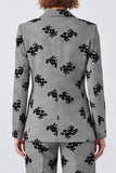 Black and White 2 Piece Floral Plaid Women Suits with Sleeves