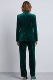 Dark Green Peak Lapel Velvet 2 Piece Double Breasted Fitted Women Suits with Sleeves