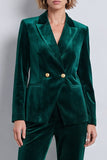 Dark Green Peak Lapel Velvet 2 Piece Double Breasted Fitted Women Suits with Sleeves